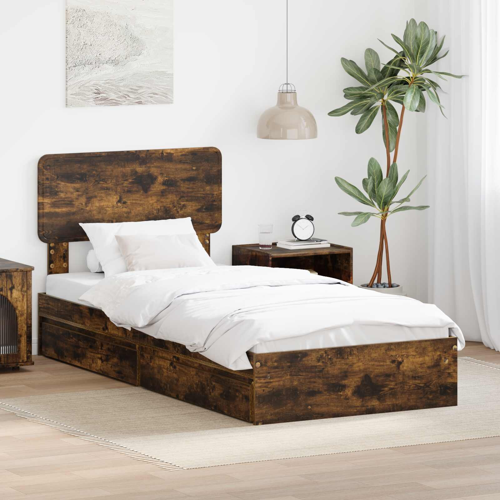 vidaXL Легло с място за съхранение с чекмедже Димян дъб 90 x 190 cm