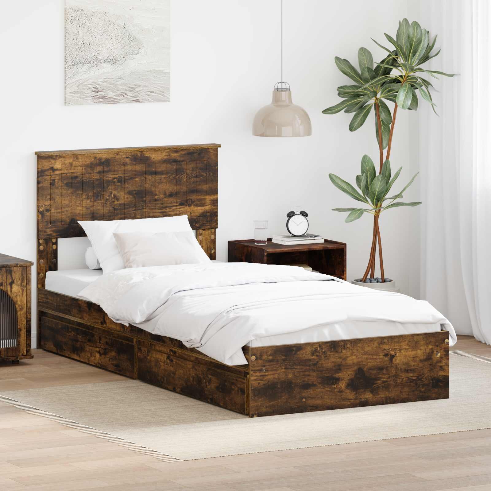 vidaXL Легло с място за съхранение с чекмедже Димян дъб 90 x 200 cm