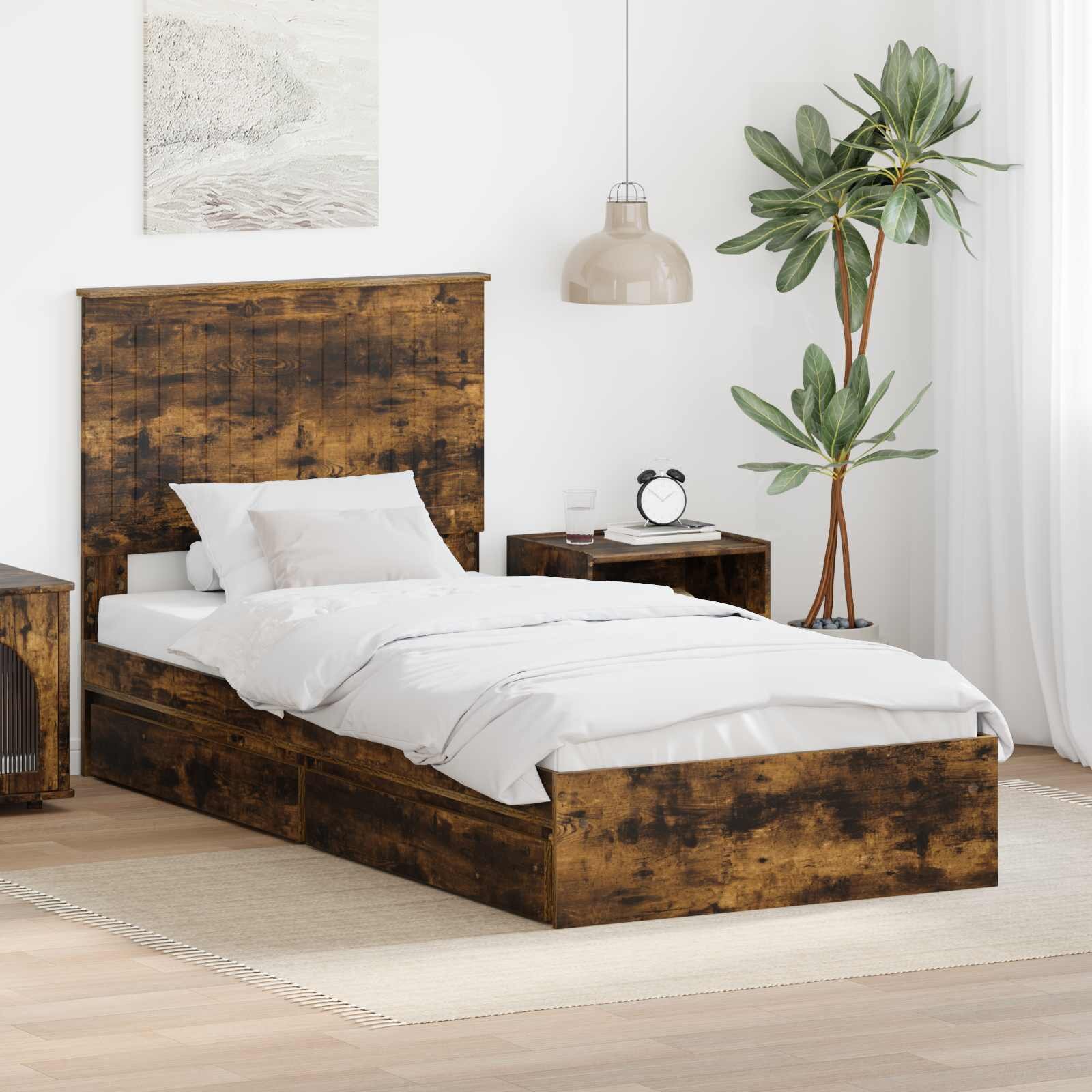 vidaXL Легло с място за съхранение с чекмедже Димян дъб 90 x 200 cm