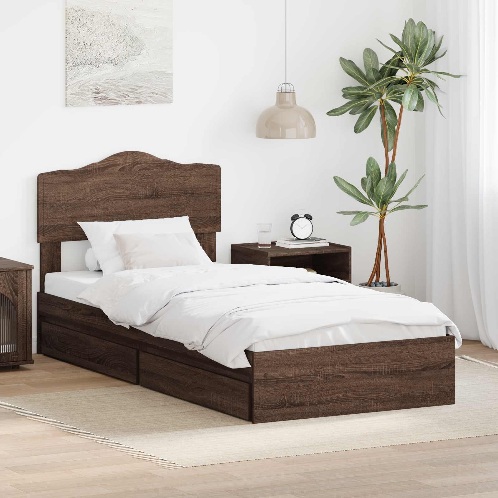 vidaXL Легло с място за съхранение с чекмедже Кафяв дъб 70 x 190 cm