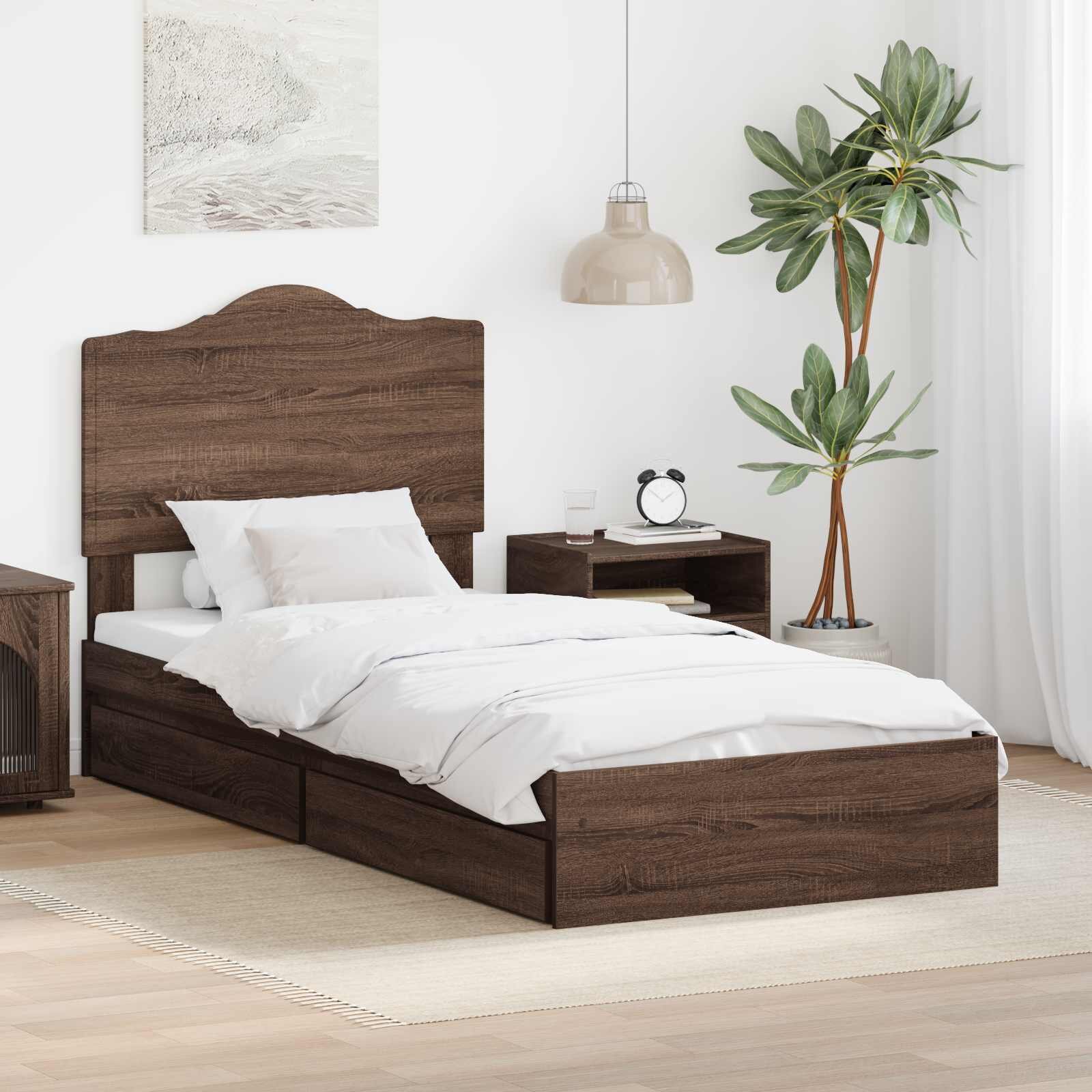 vidaXL Легло с място за съхранение с чекмедже Кафяв дъб 70 x 190 cm