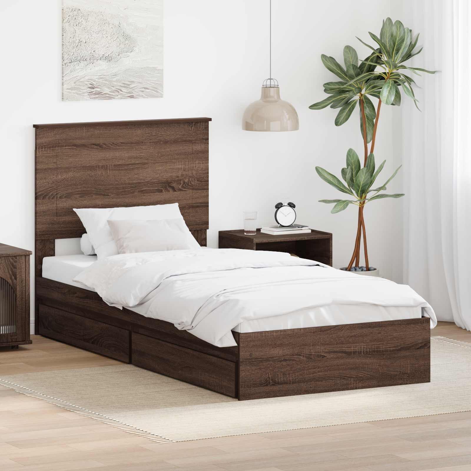 vidaXL Легло с място за съхранение с чекмедже Кафяв дъб 75 x 190 cm