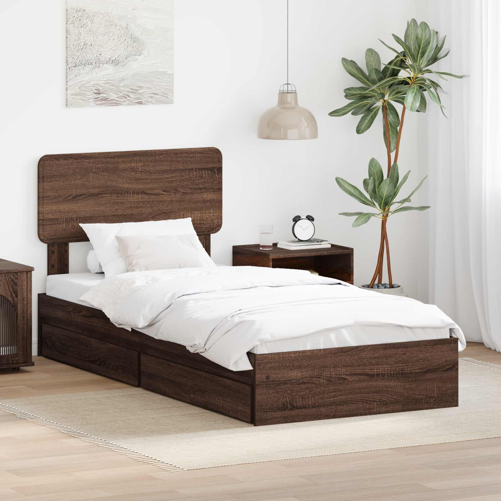 vidaXL Легло с място за съхранение с чекмедже Кафяв дъб 75 x 190 cm