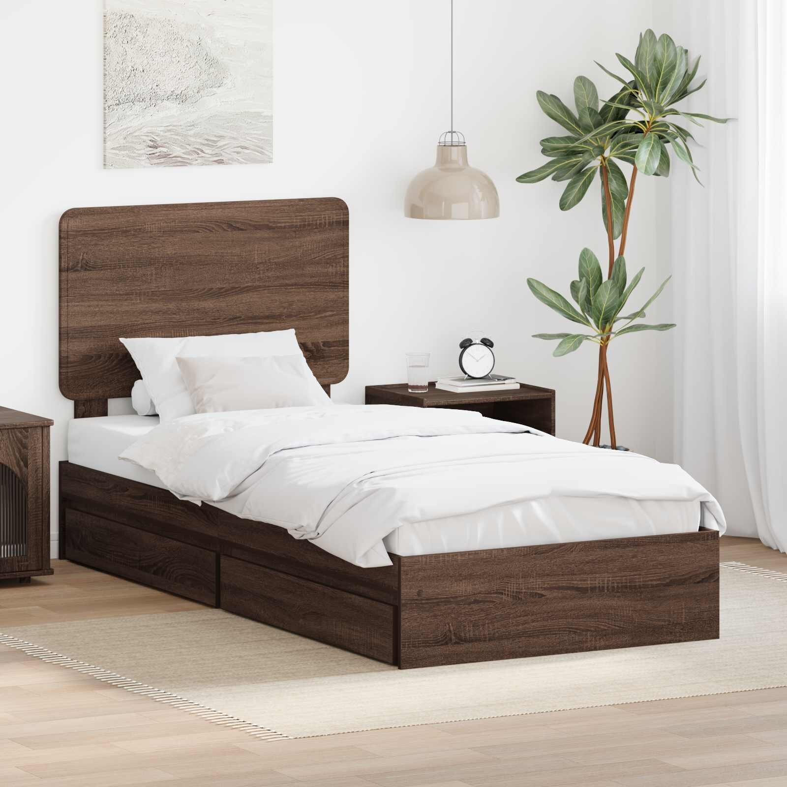 vidaXL Легло с място за съхранение с чекмедже Кафяв дъб 75 x 190 cm