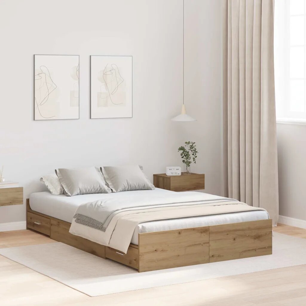 vidaXL Легло с място за съхранение с чекмедже с врата Дъб 120 x 190 cm