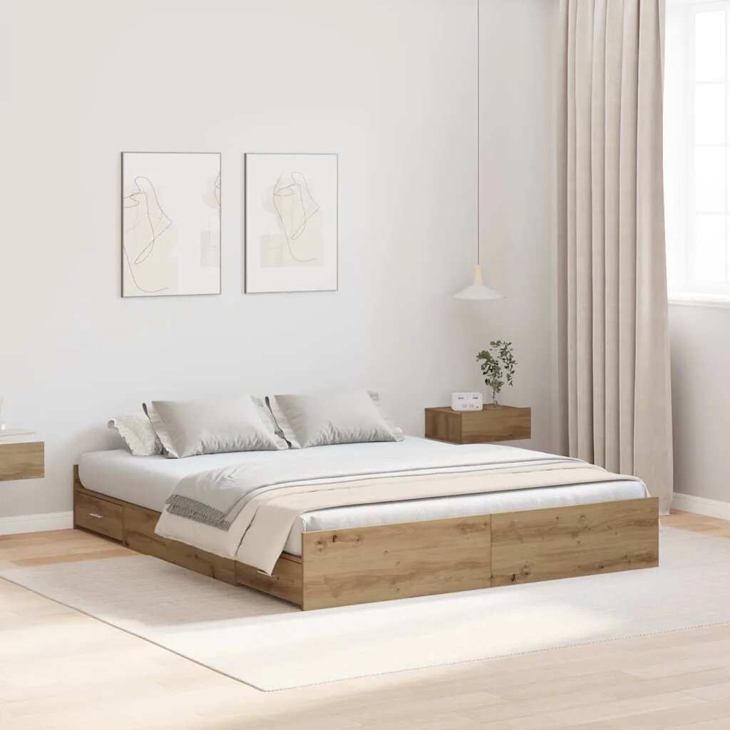 vidaXL Легло с място за съхранение с чекмедже с врата Дъб 140 x 190 cm