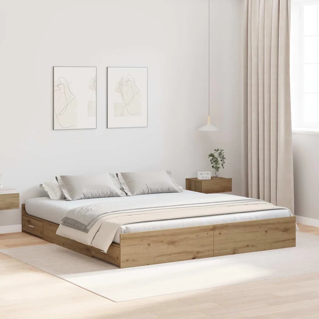 vidaXL Легло с място за съхранение с чекмедже с врата Дъб 200 x 200 cm