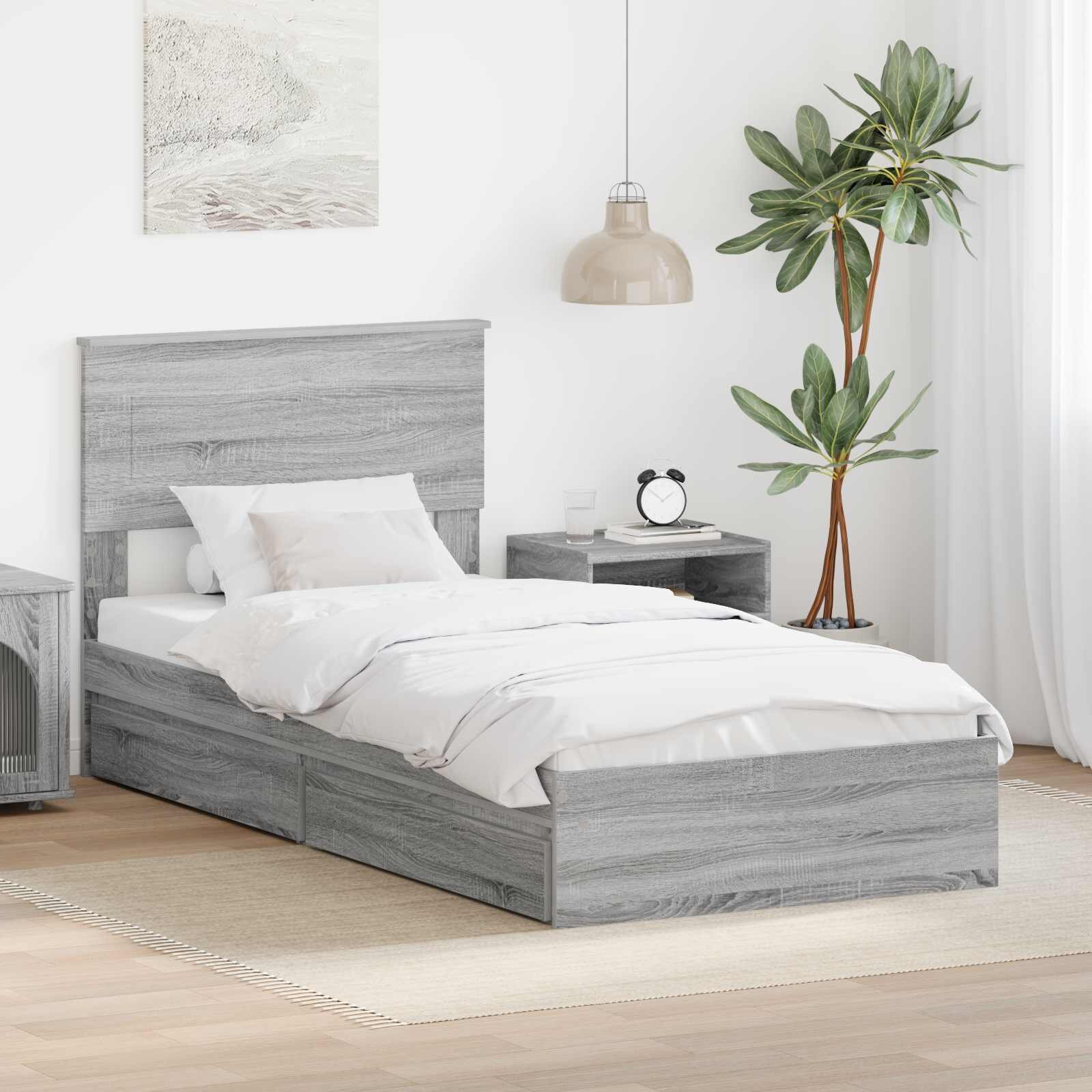 vidaXL Легло с място за съхранение с чекмедже Сив Сонома 75 x 190 cm