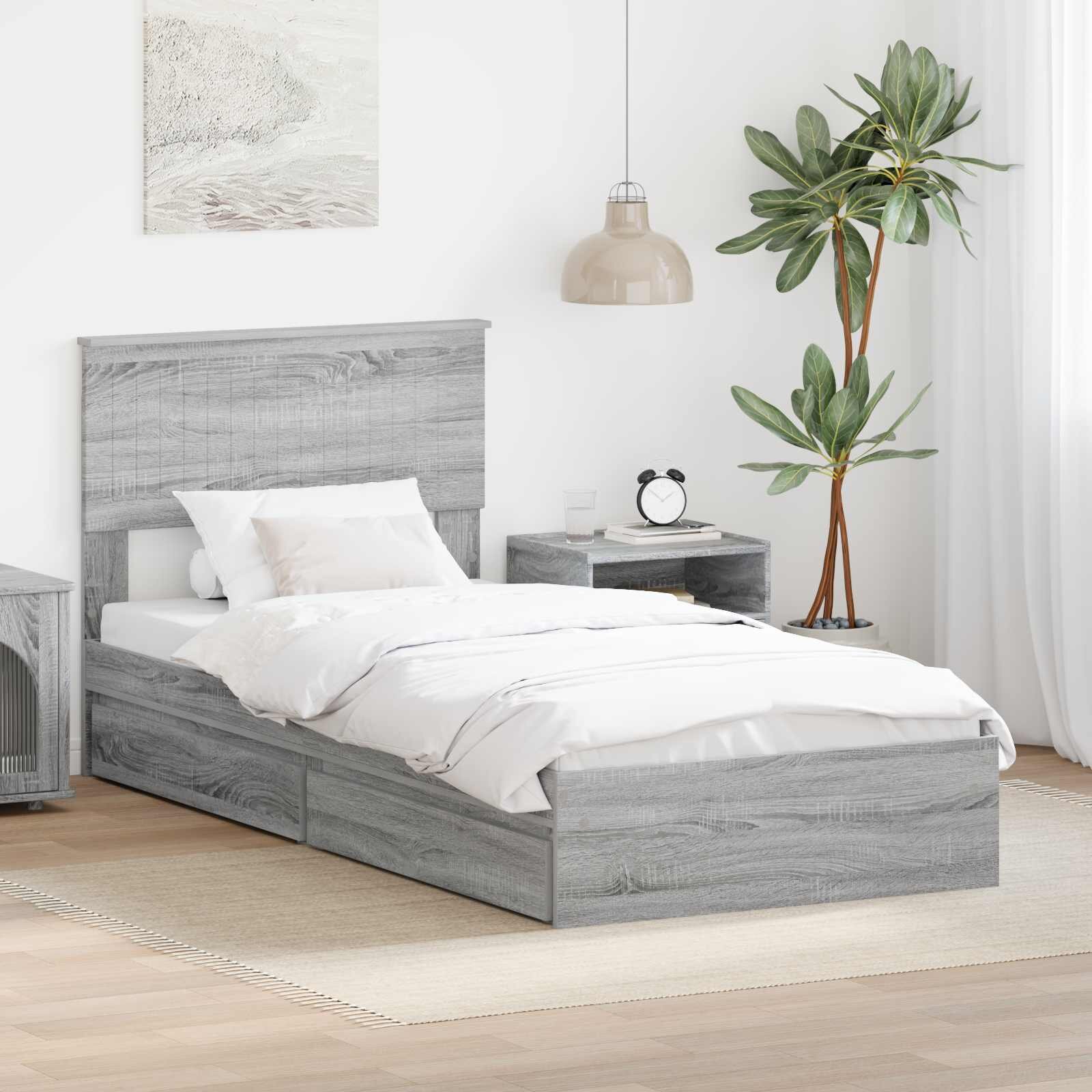 vidaXL Легло с място за съхранение с чекмедже Сив Сонома 90 x 200 cm