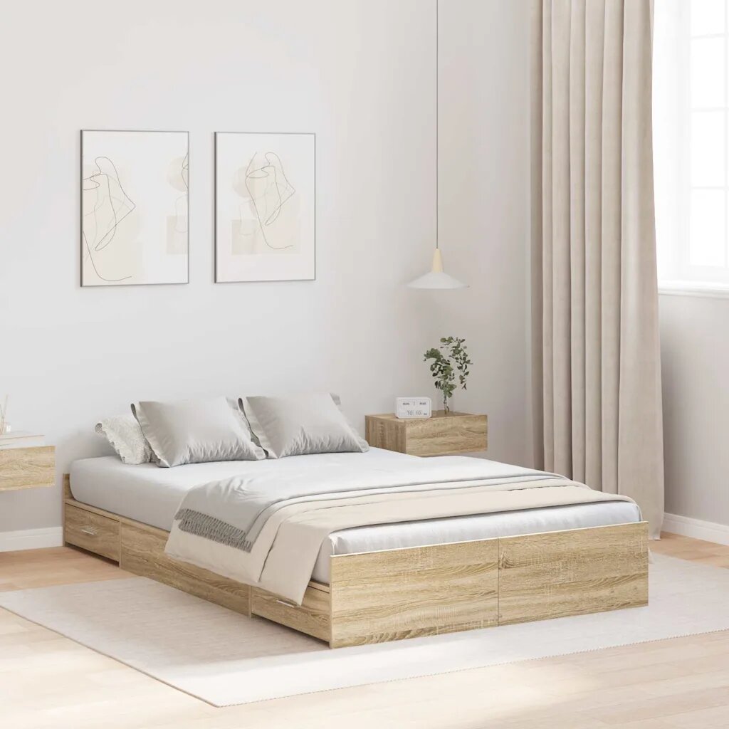 vidaXL Легло с място за съхранение с чекмедже Сонома дъб 120 x 200 cm