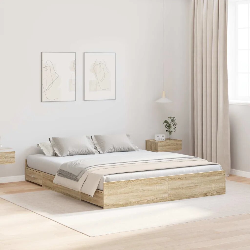 vidaXL Легло с място за съхранение с чекмедже Сонома дъб 140 x 200 cm