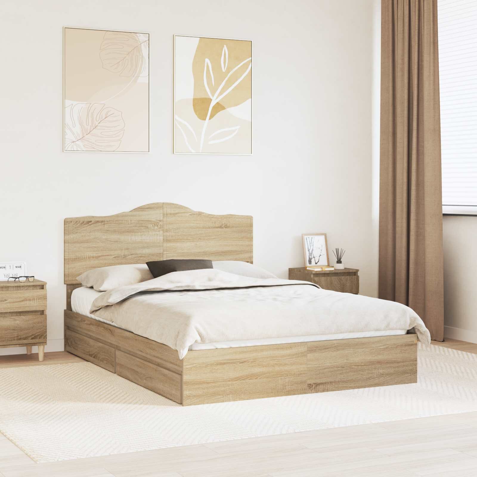 vidaXL Легло с място за съхранение с чекмедже Сонома дъб 150 x 200 cm