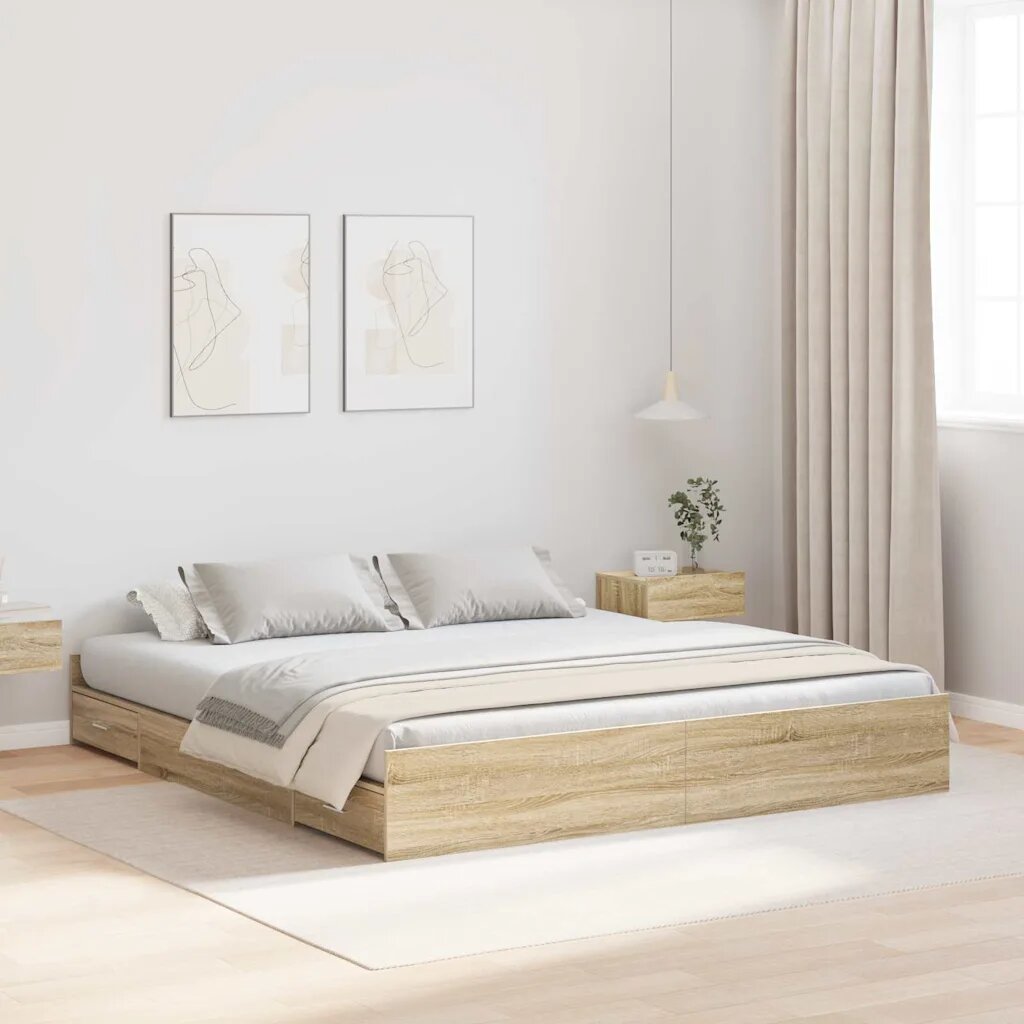 vidaXL Легло с място за съхранение с чекмедже Сонома дъб 180 x 200 cm