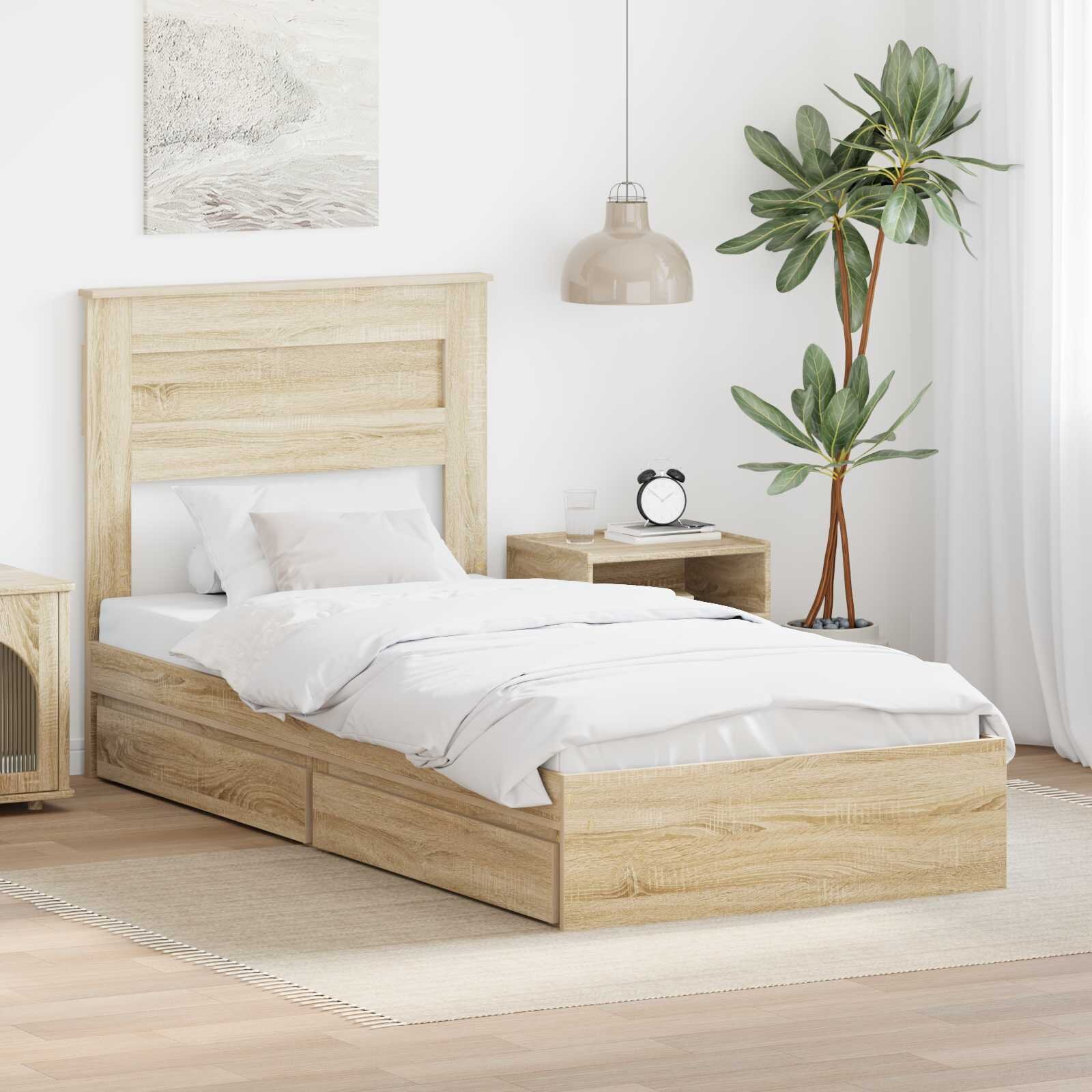 vidaXL Легло с място за съхранение с чекмедже Сонома дъб 90 x 190 cm