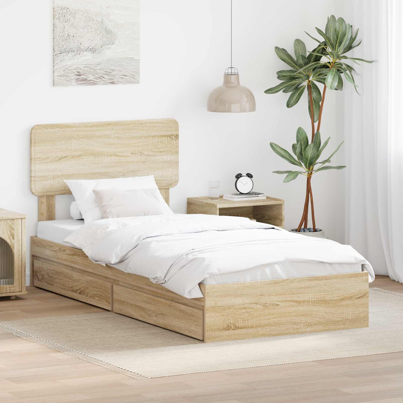 vidaXL Легло с място за съхранение с чекмедже Сонома дъб 90 x 200 cm