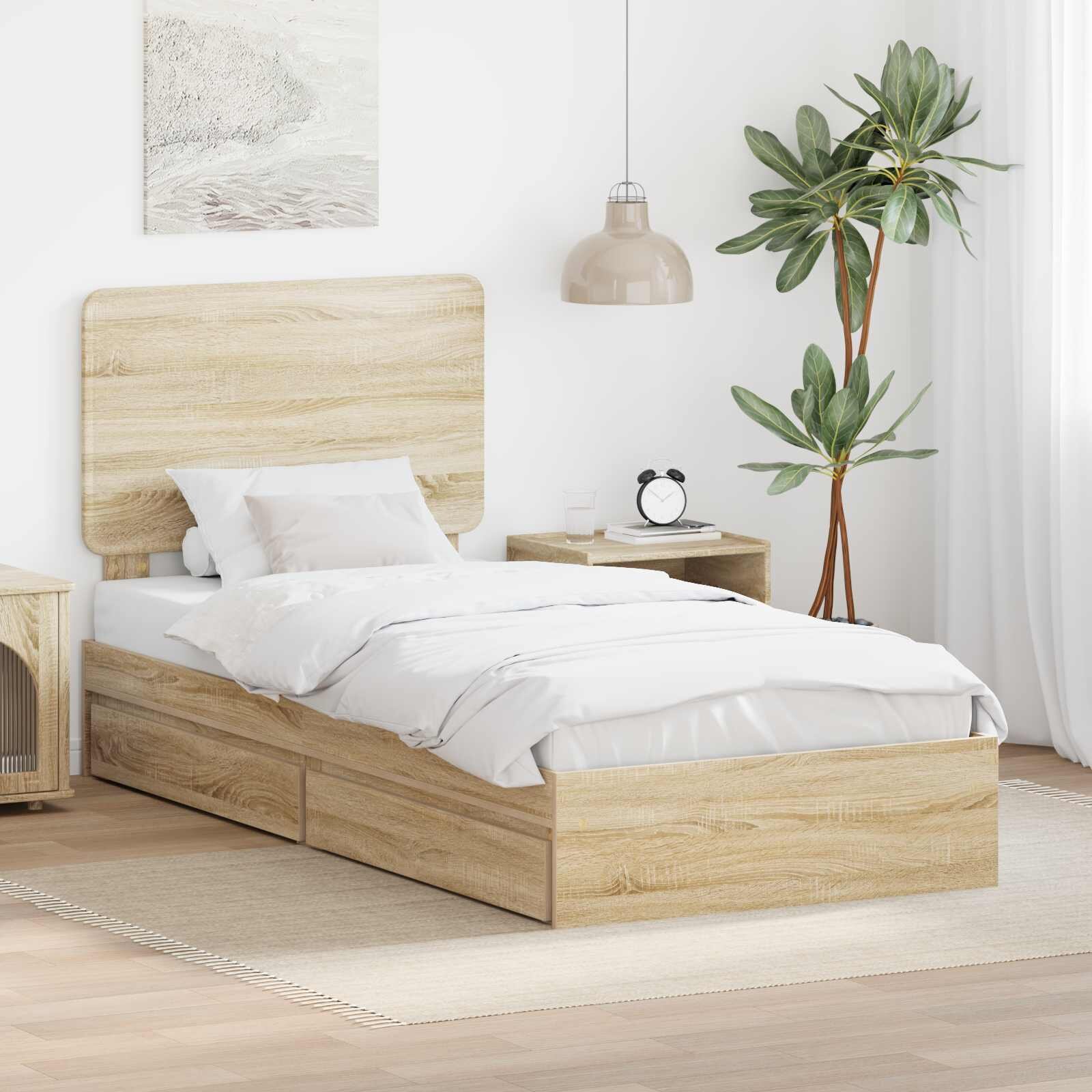 vidaXL Легло с място за съхранение с чекмедже Сонома дъб 90 x 200 cm