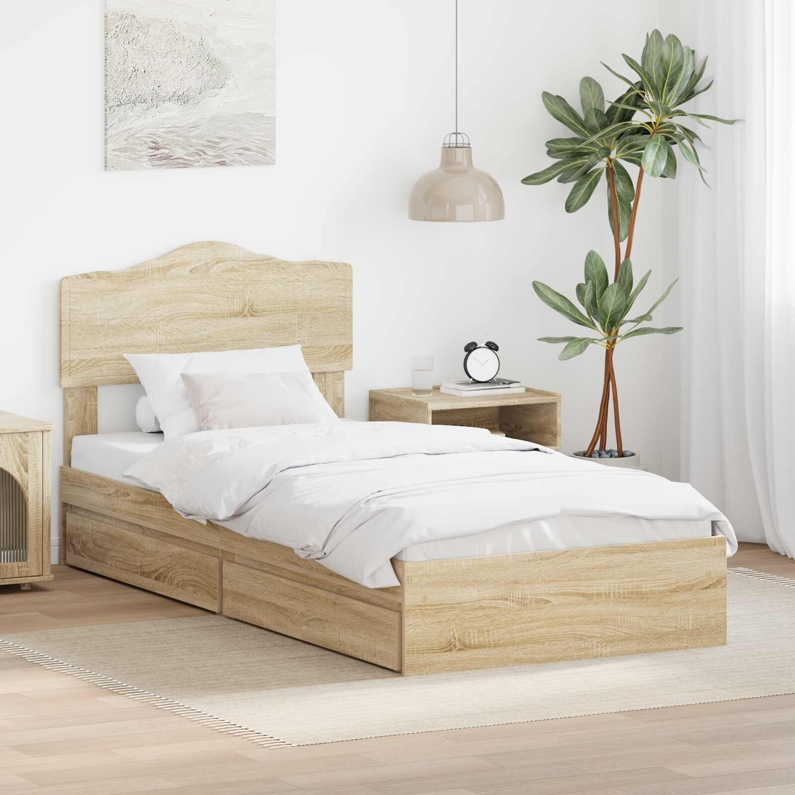 vidaXL Легло с място за съхранение с чекмедже Сонома дъб 90 x 200 cm