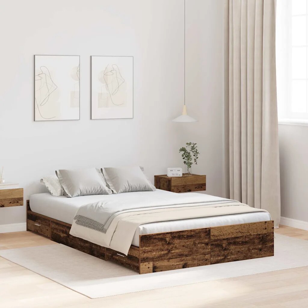 vidaXL Легло с място за съхранение с чекмедже Старо дърво 120 x 190 cm