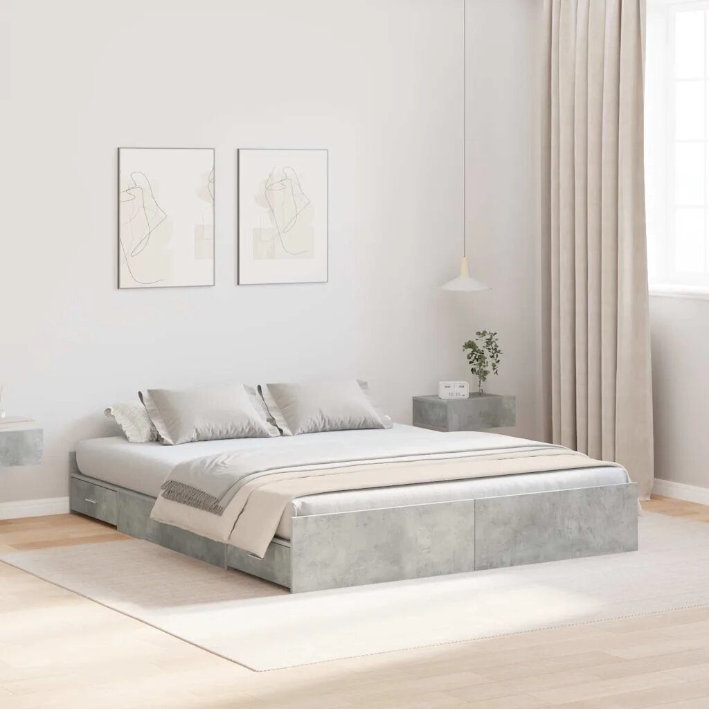 vidaXL Легло с място за съхранение с врата Циментено сиво 140 x 190 cm