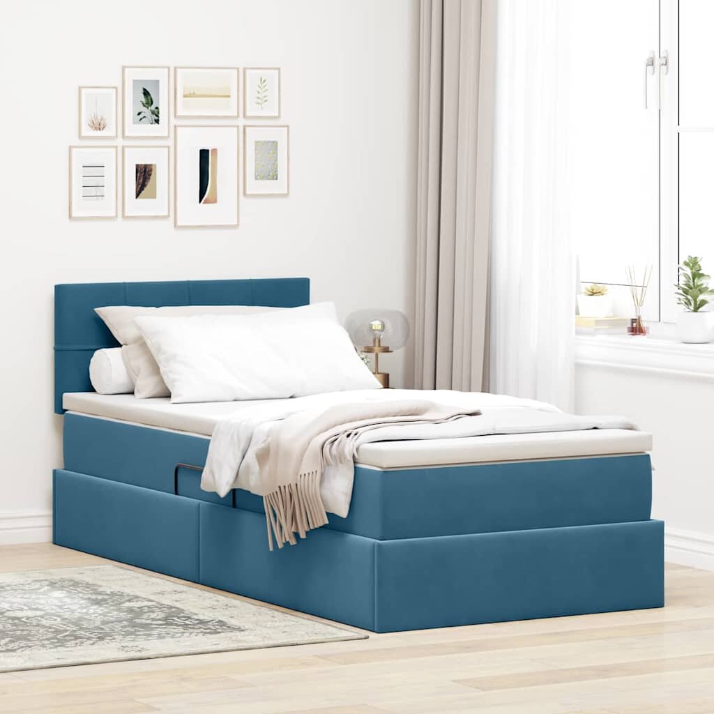 vidaXL Легло с място за съхранение Тъмен син 100 x 200 cm Кадифе