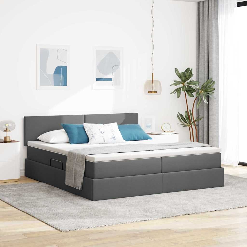 vidaXL Легло с място за съхранение Тъмен сив 200 x 200 cm Изкуствена