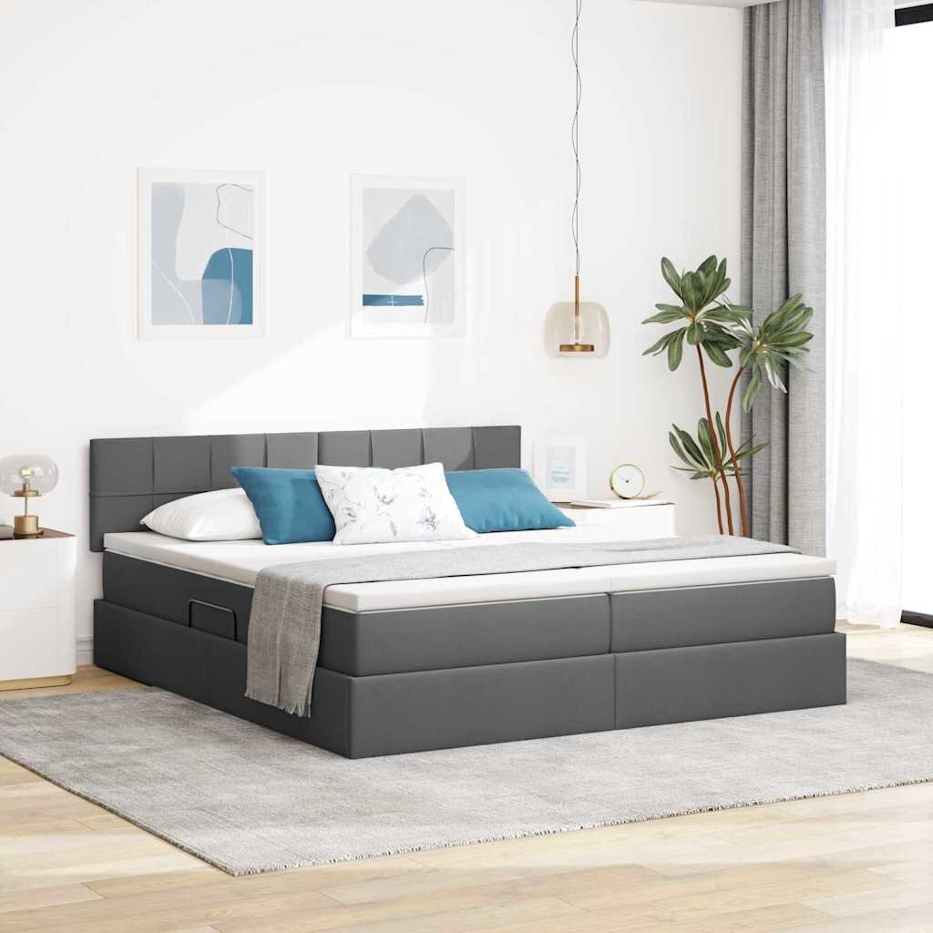 vidaXL Легло с място за съхранение Тъмен сив 200 x 200 cm Изкуствена