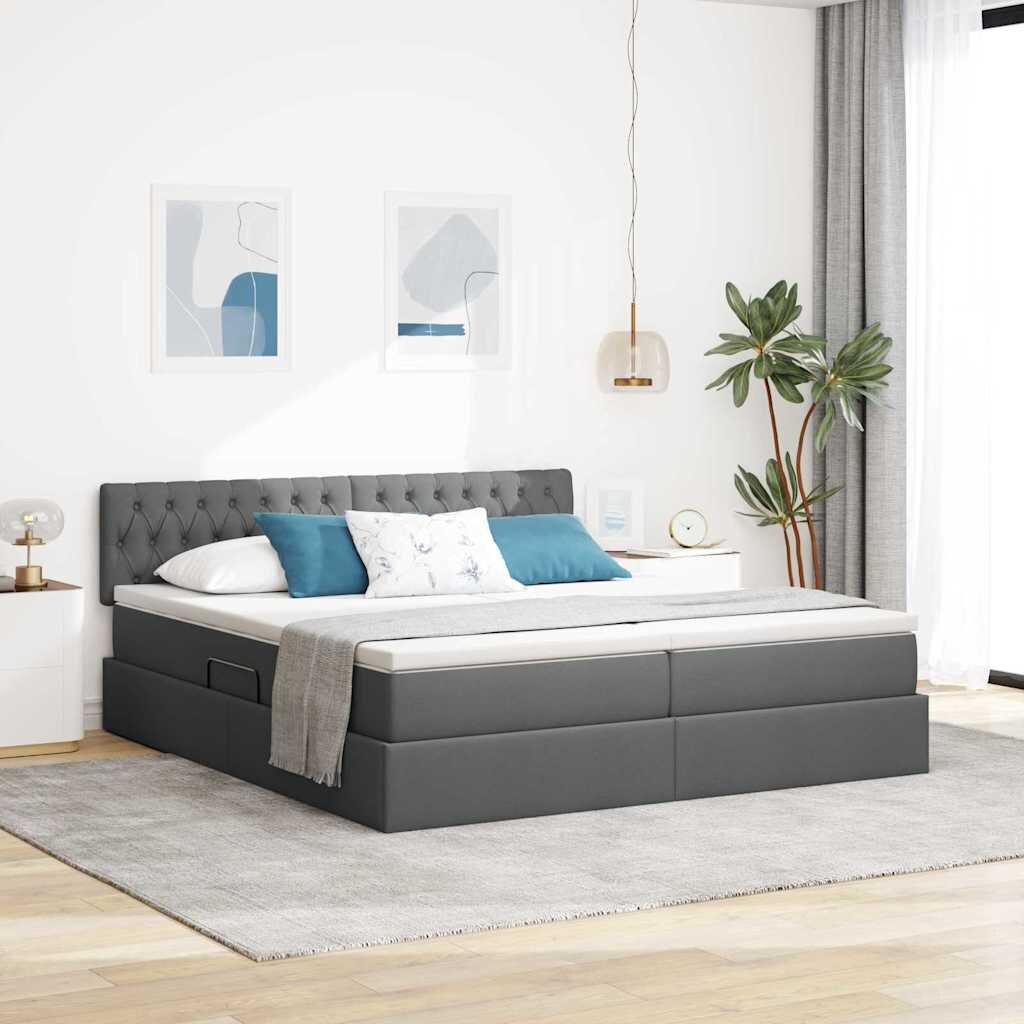 vidaXL Легло с място за съхранение Тъмен сив 200 x 200 cm Изкуствена