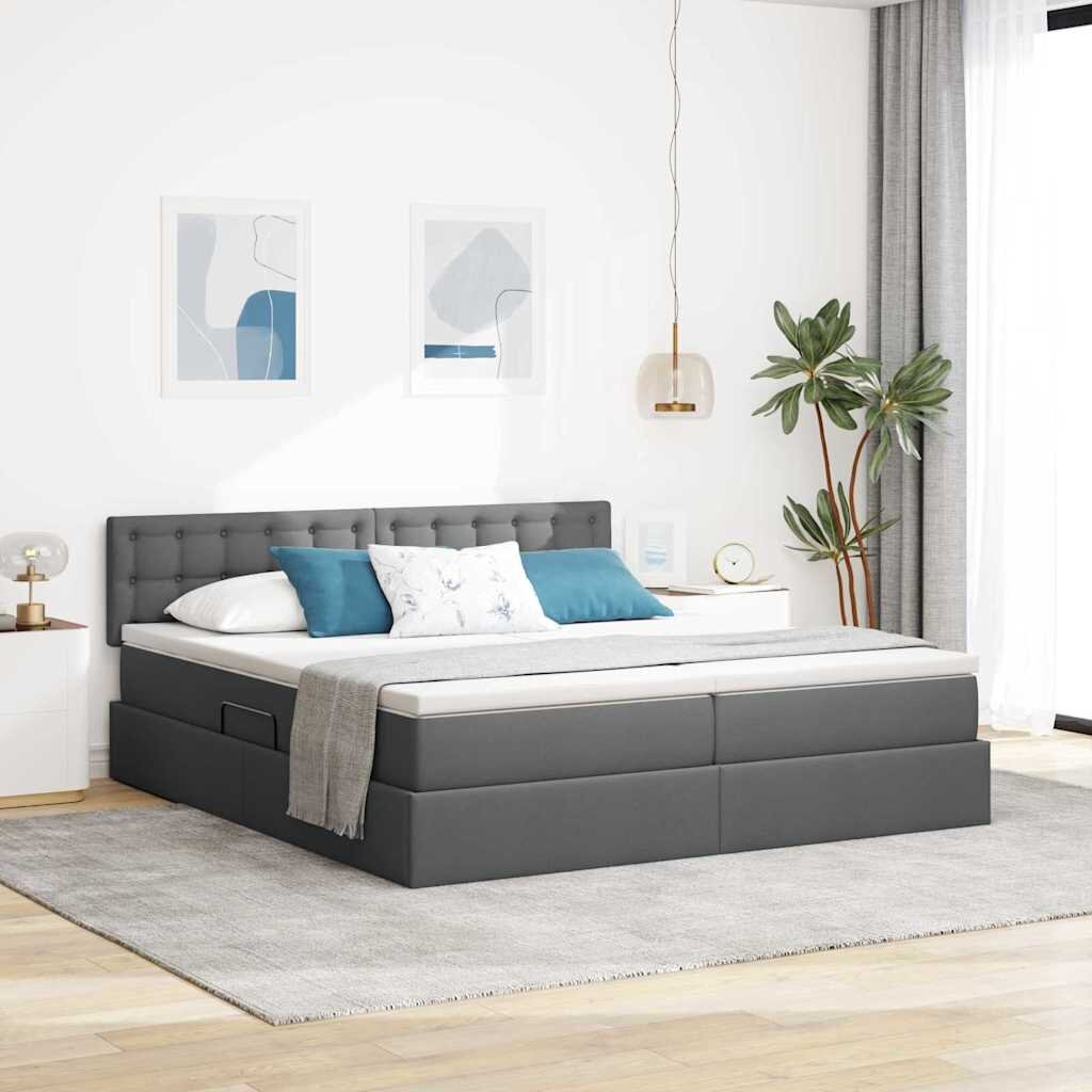 vidaXL Легло с място за съхранение Тъмен сив 200 x 200 cm Изкуствена