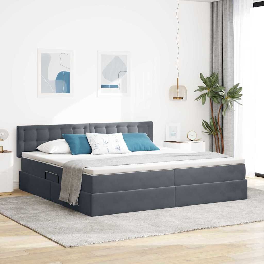 vidaXL Легло с място за съхранение Тъмен сив 200 x 200 cm Кадифе