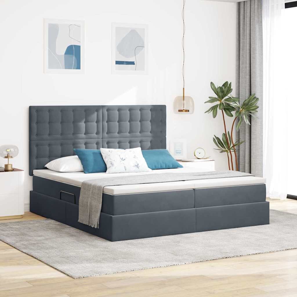 vidaXL Легло с място за съхранение Тъмен сив 200 x 200 cm Кадифе