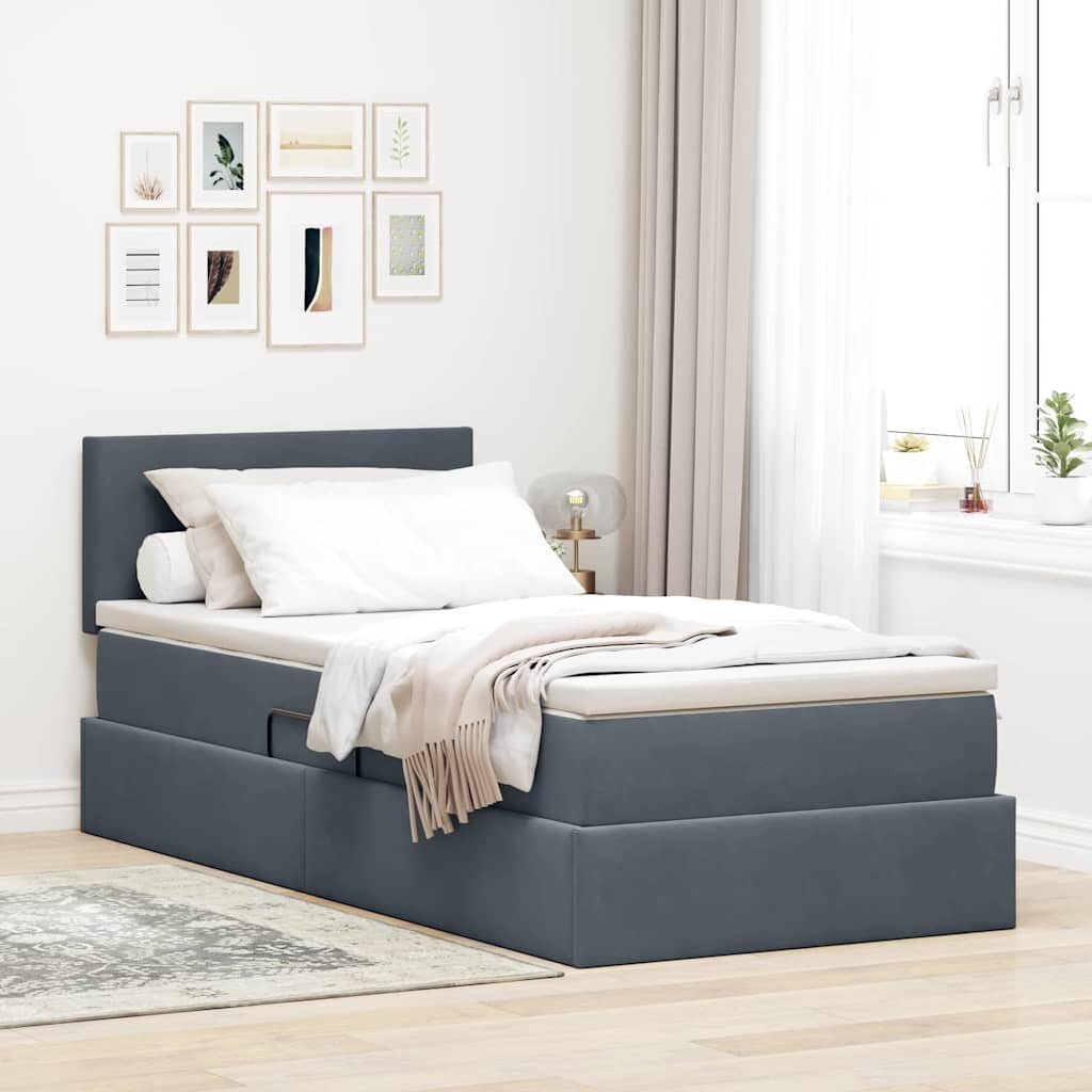 vidaXL Легло с място за съхранение Тъмен сив 90 x 190 cm Кадифе