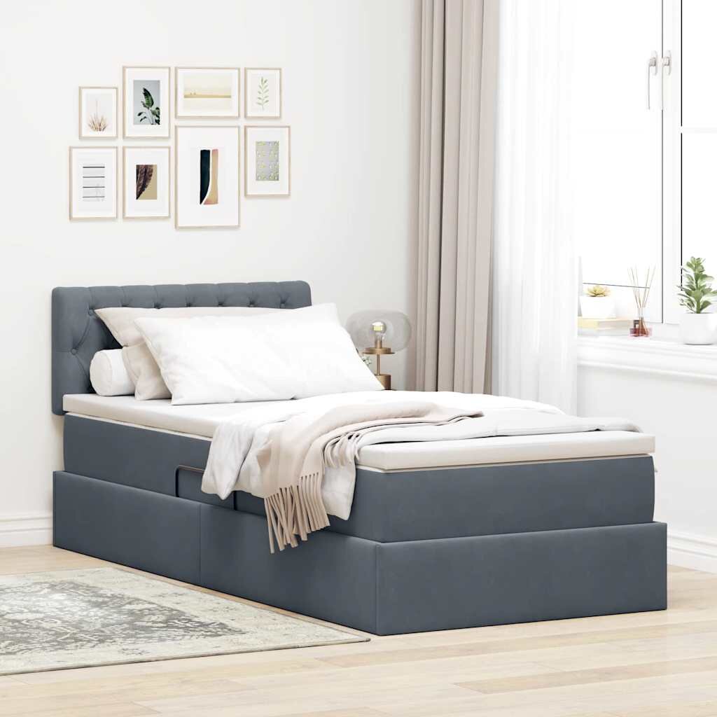 vidaXL Легло с място за съхранение Тъмен сив 90 x 190 cm Кадифе