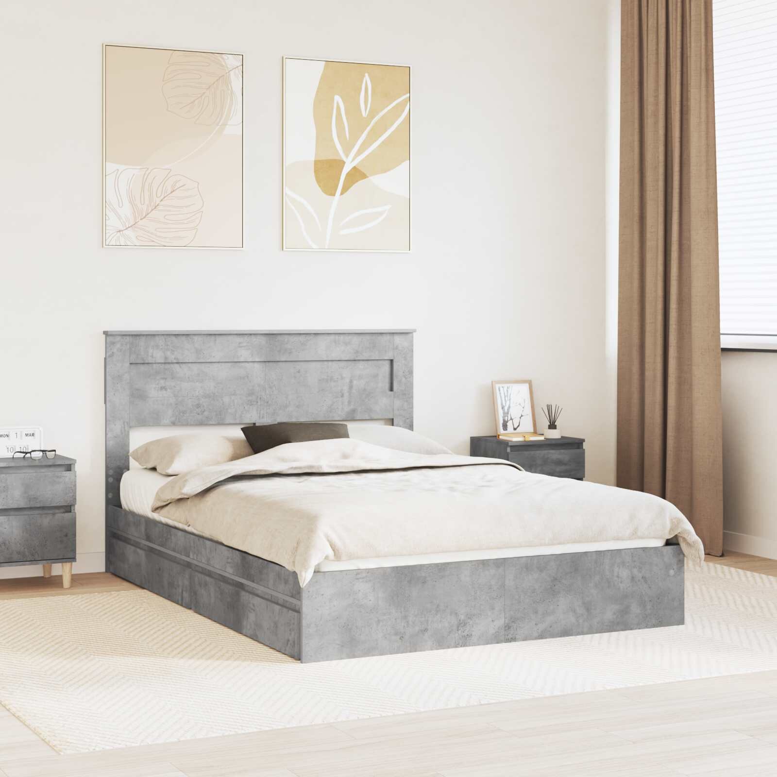vidaXL Легло с място за съхранение Циментено сиво 150 x 200 cm