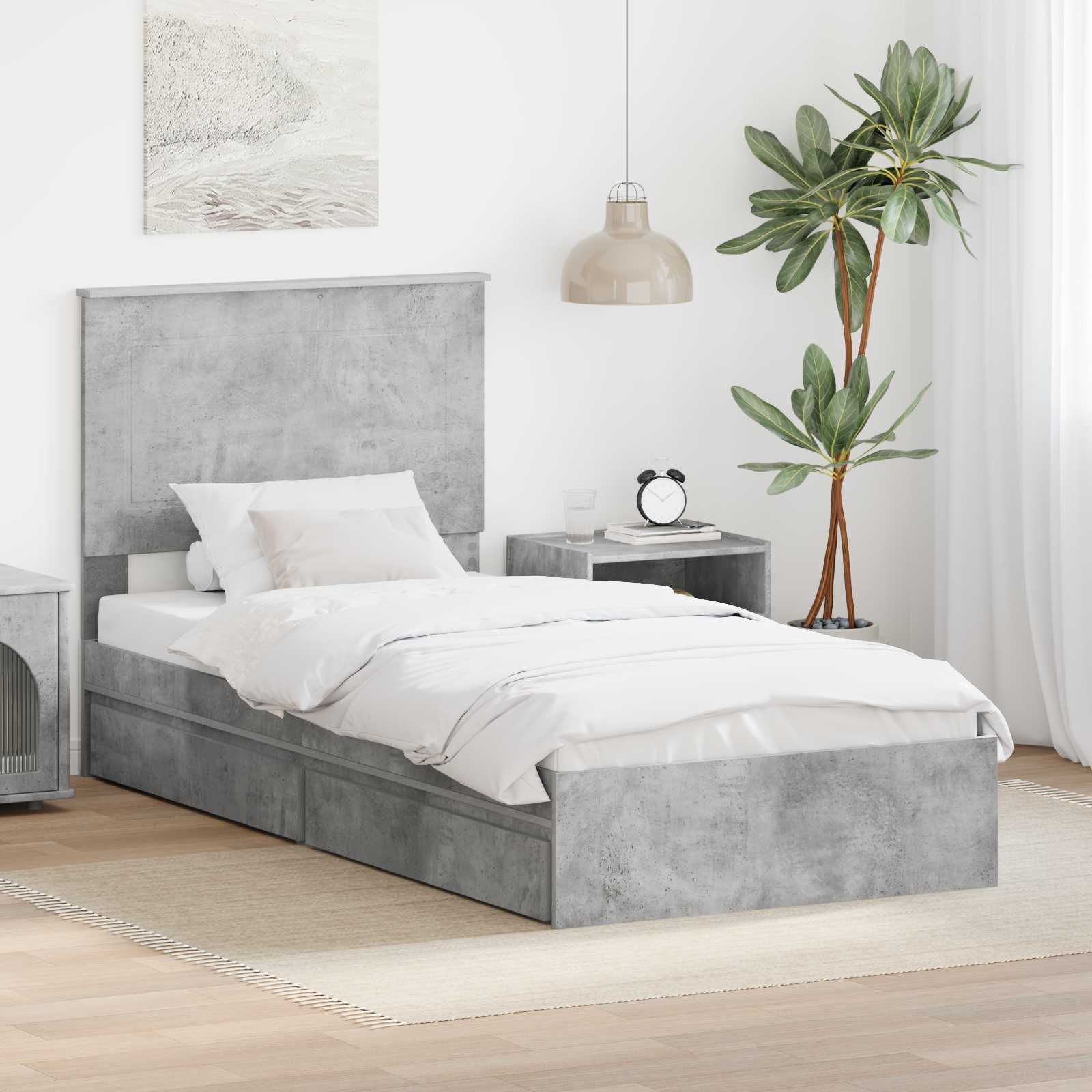 vidaXL Легло с място за съхранение Циментено сиво 90 x 190 cm
