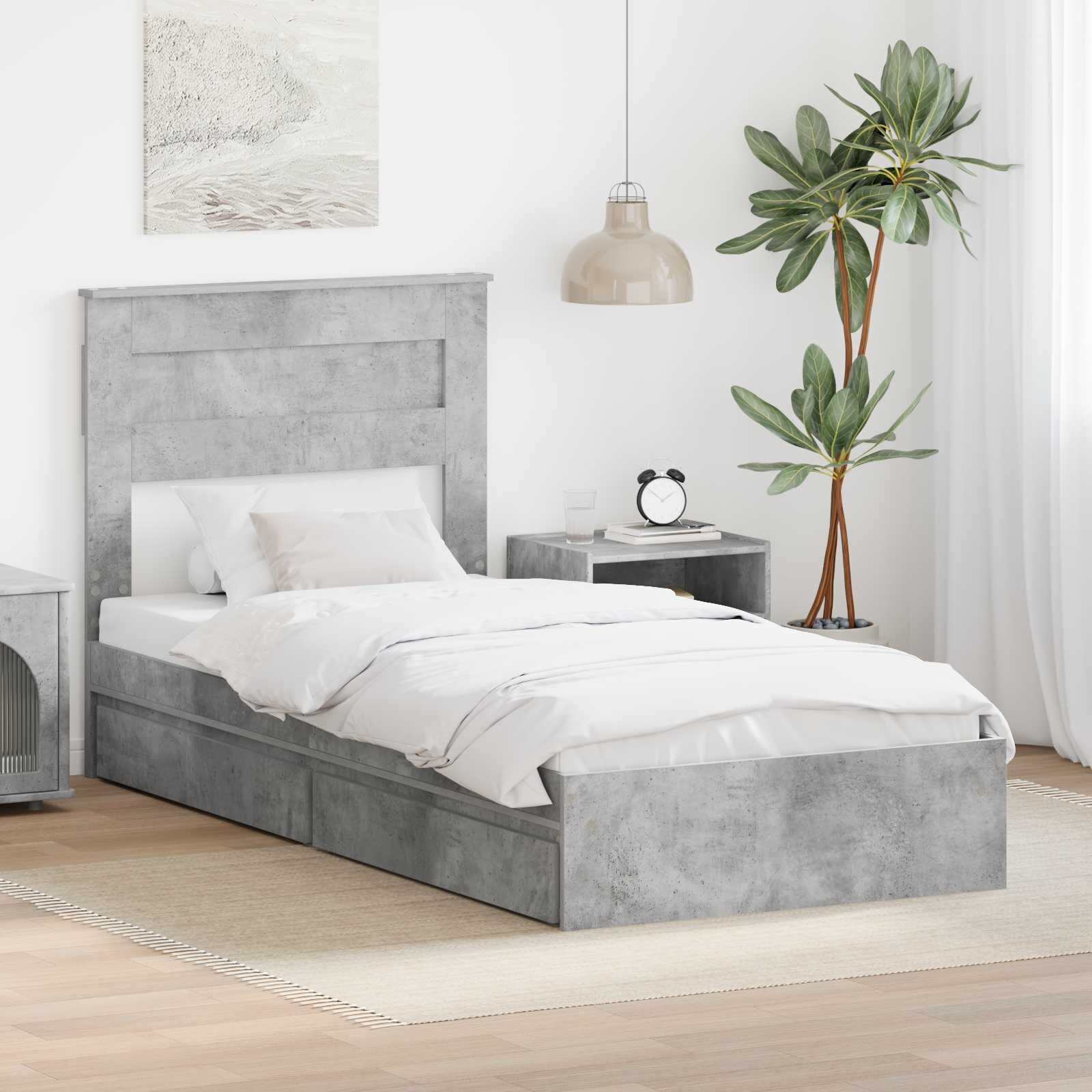 vidaXL Легло с място за съхранение Циментено сиво 90 x 190 cm