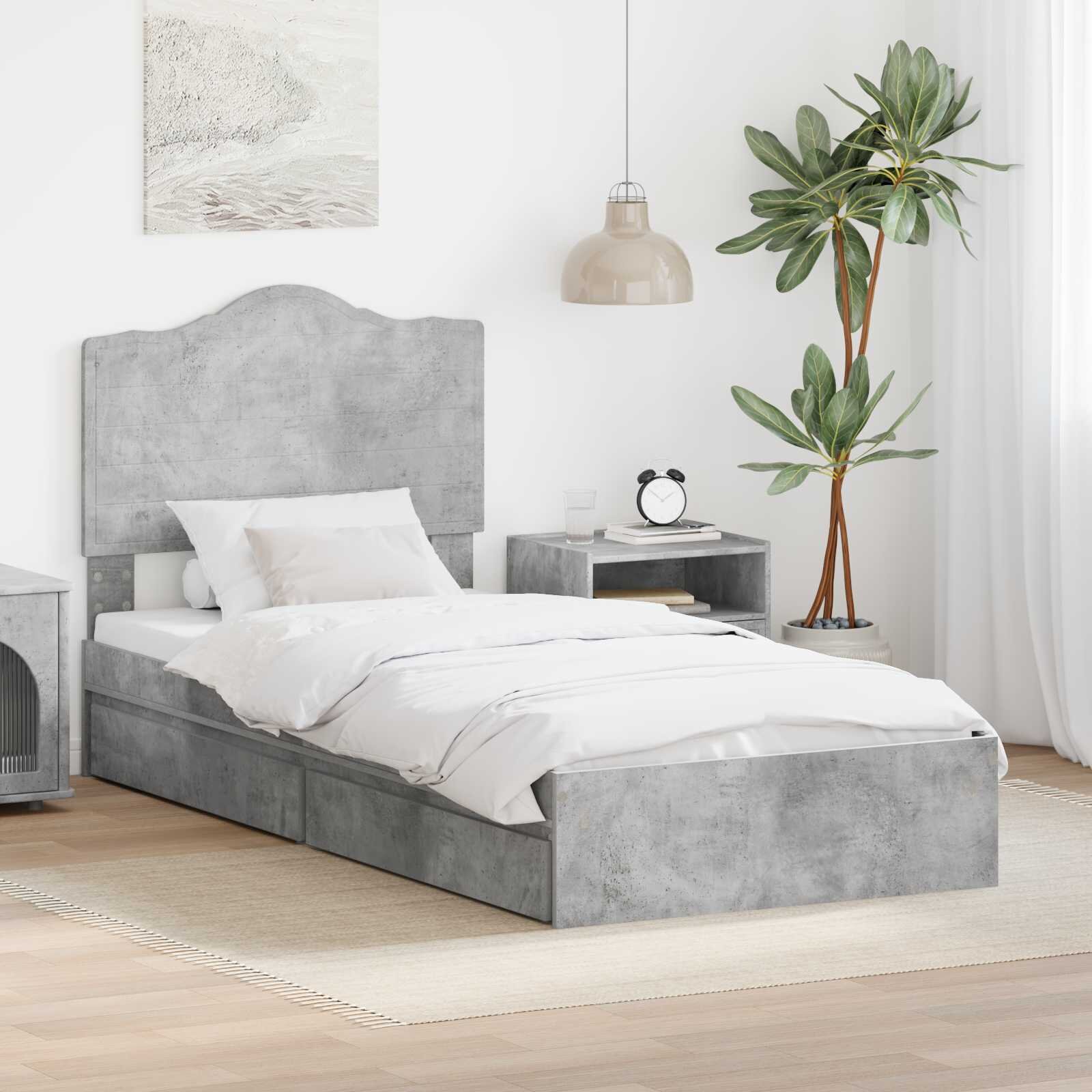 vidaXL Легло с място за съхранение Циментено сиво 90 x 190 cm