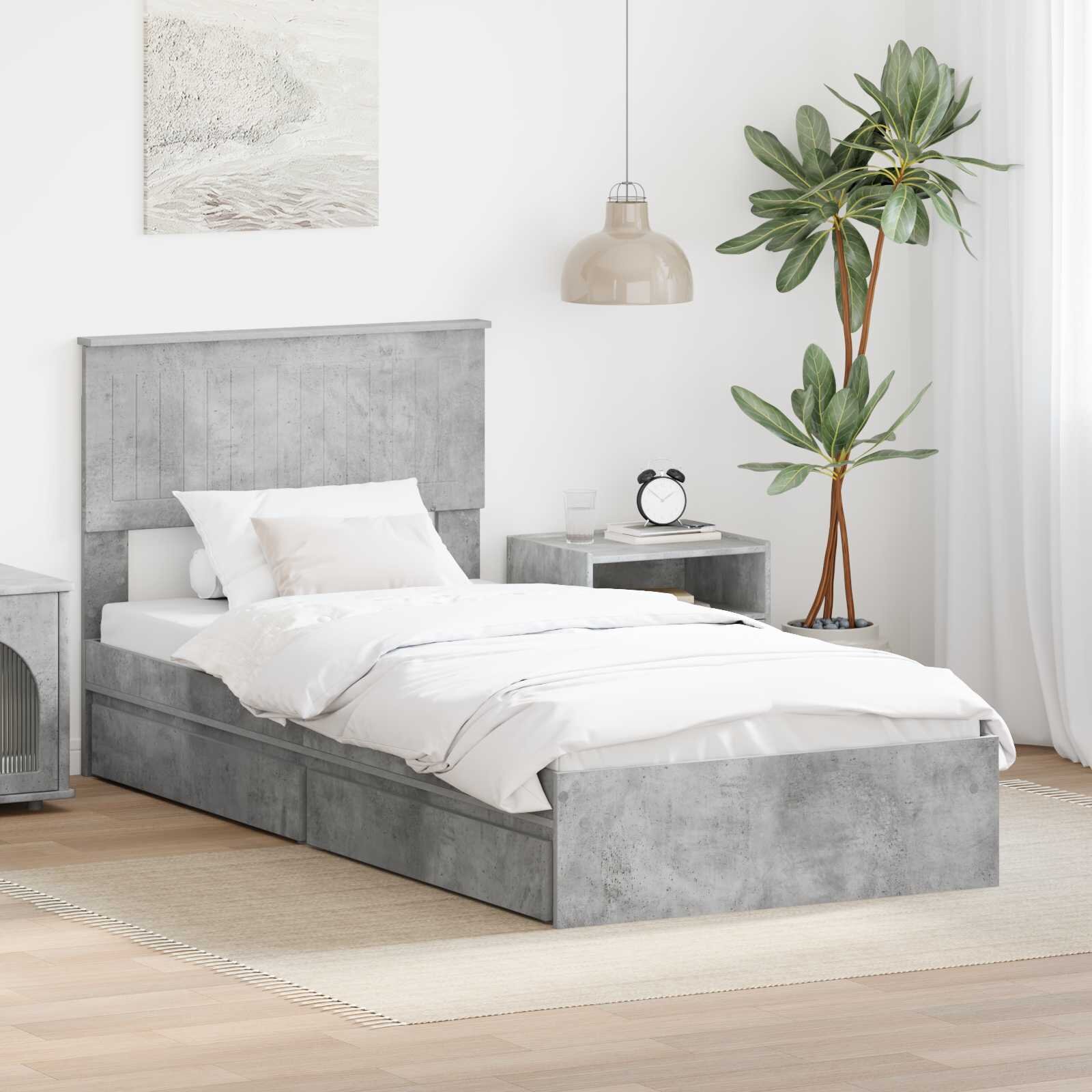 vidaXL Легло с място за съхранение Циментено сиво 90 x 190 cm