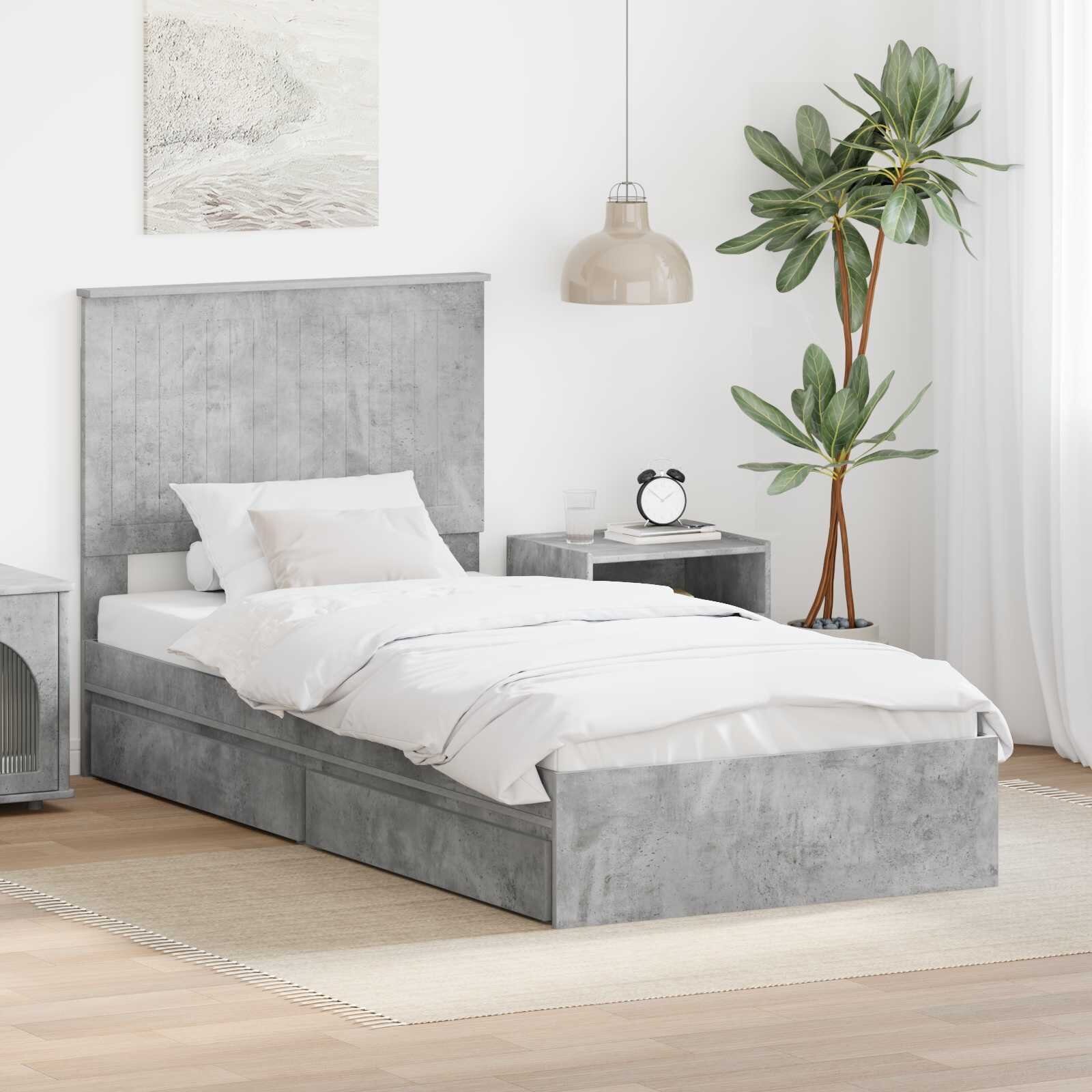 vidaXL Легло с място за съхранение Циментено сиво 90 x 190 cm