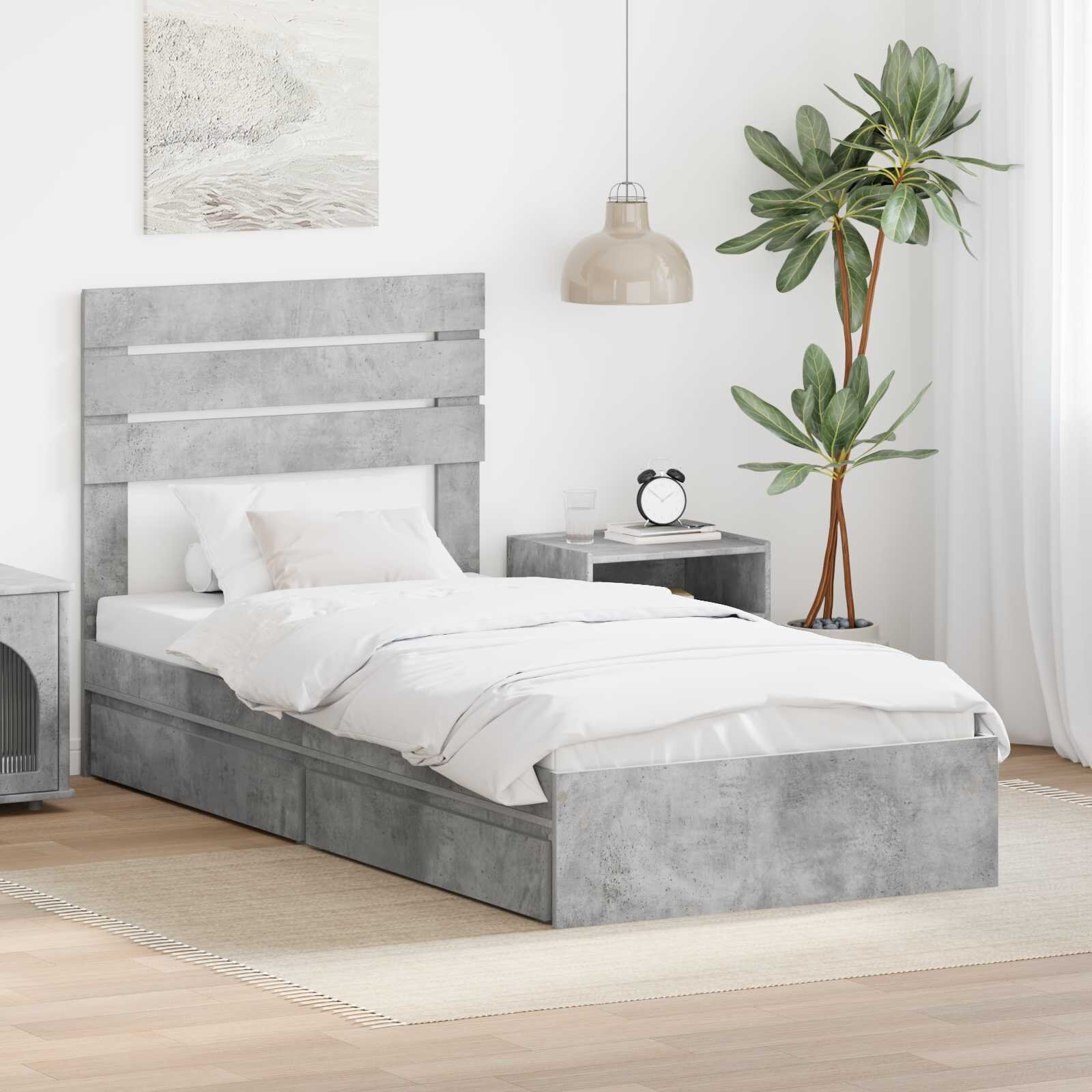 vidaXL Легло с място за съхранение Циментено сиво 90 x 190 cm