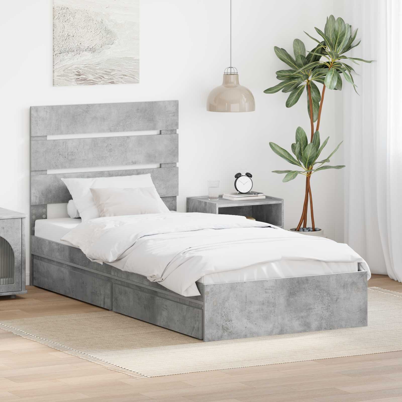 vidaXL Легло с място за съхранение Циментено сиво 90 x 190 cm