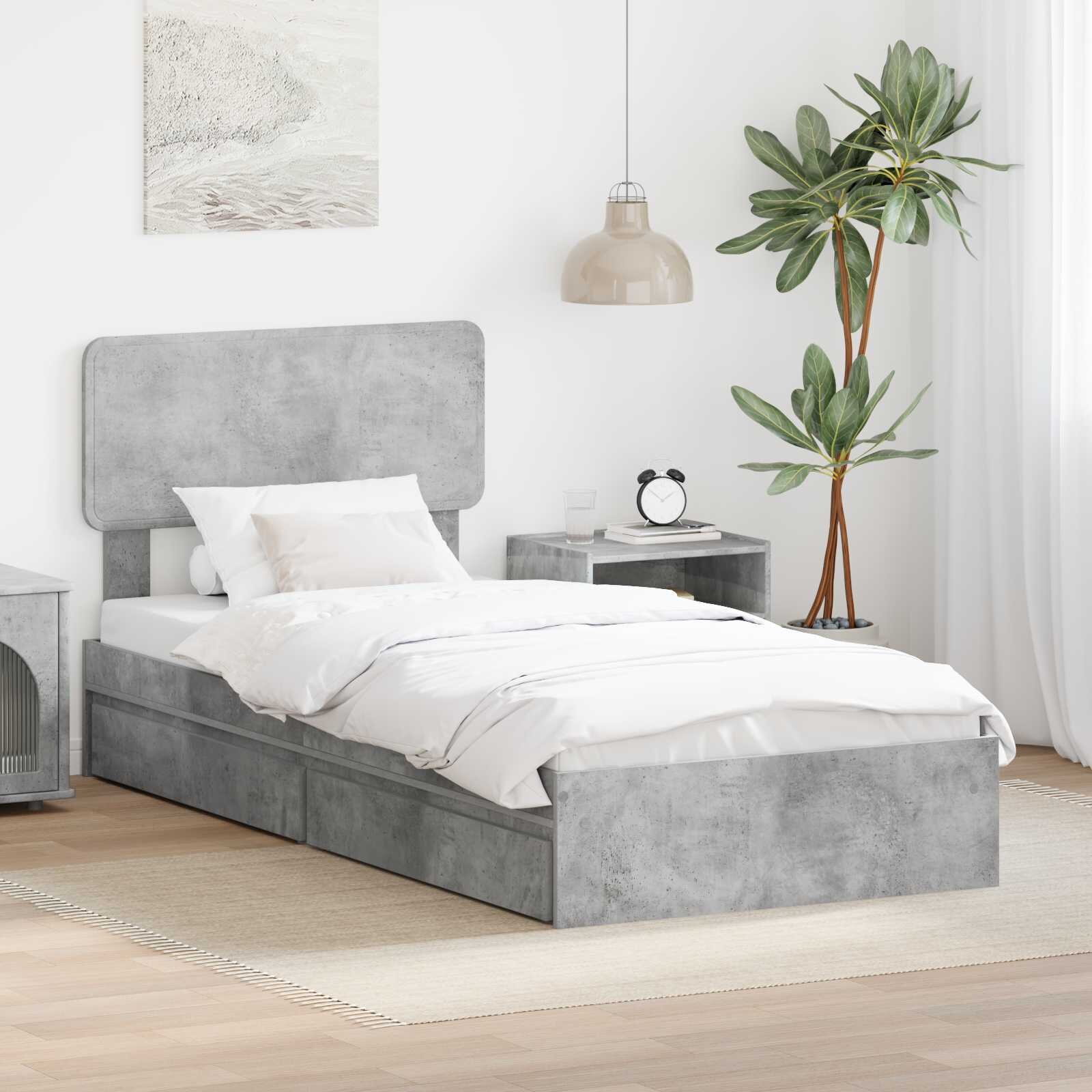 vidaXL Легло с място за съхранение Циментено сиво 90 x 190 cm