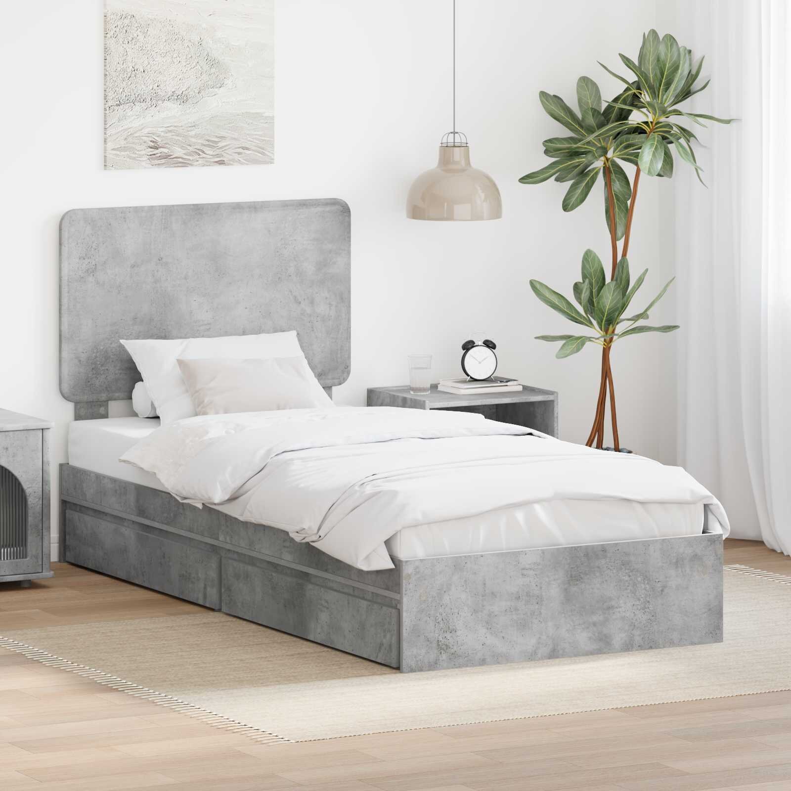 vidaXL Легло с място за съхранение Циментено сиво 90 x 190 cm