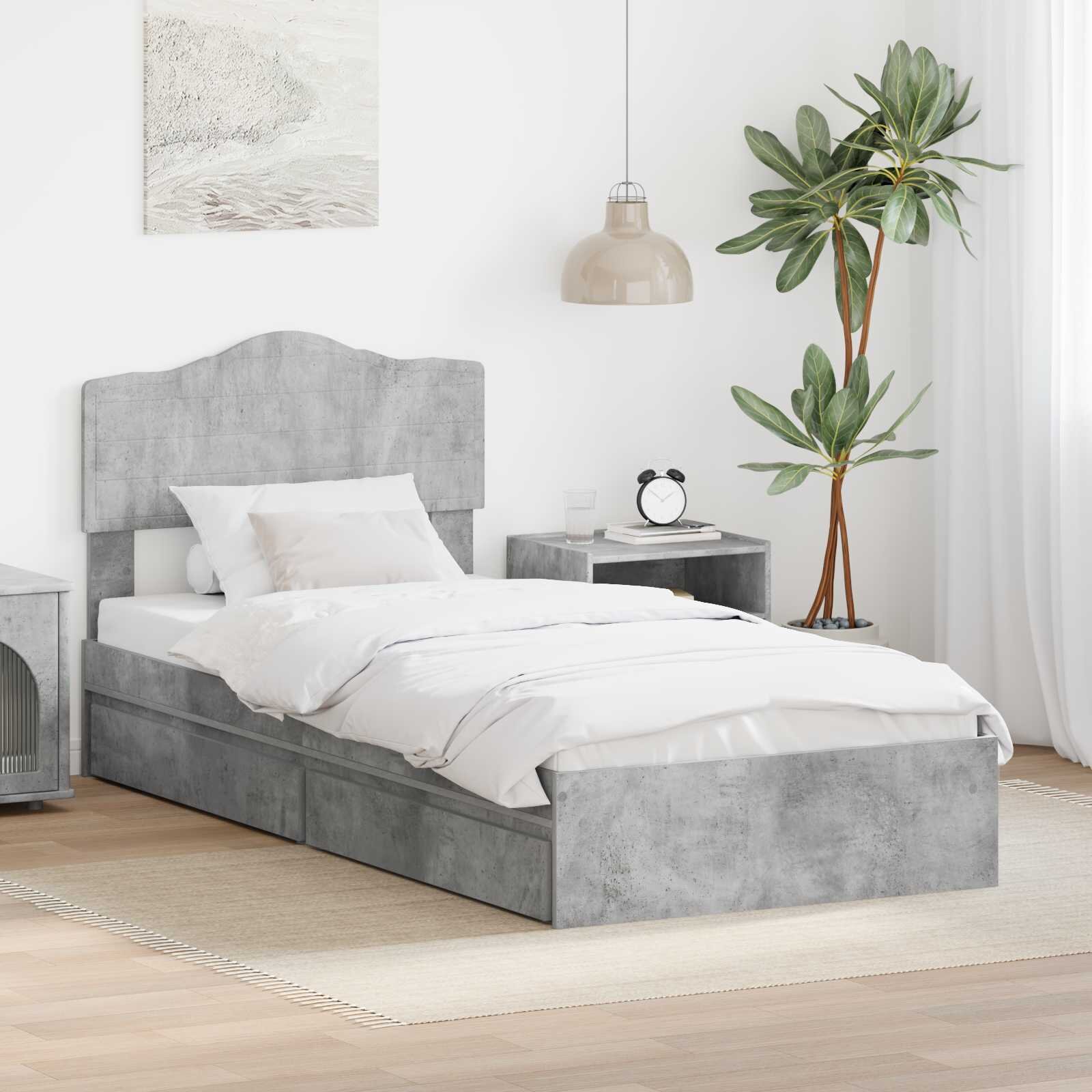 vidaXL Легло с място за съхранение Циментено сиво 90 x 190 cm