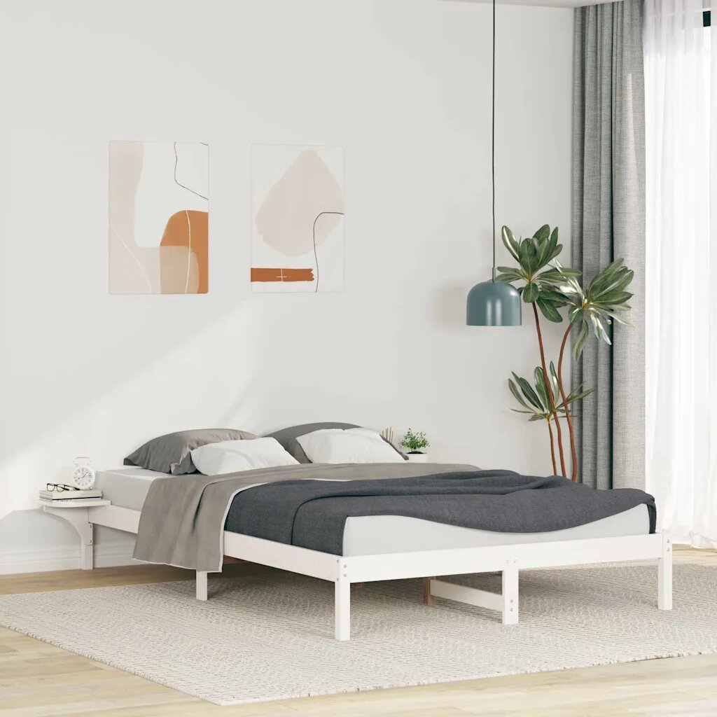 vidaXL Легло с нощни шкафчета Бяло 160 x 210 cm Солидно борово дърво