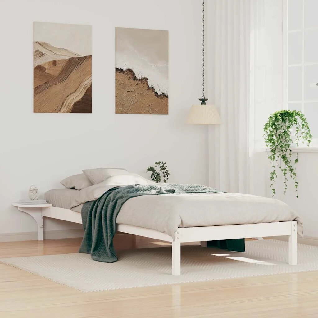 vidaXL Легло с нощни шкафчета Бяло 90 x 220 cm Солидно борово дърво