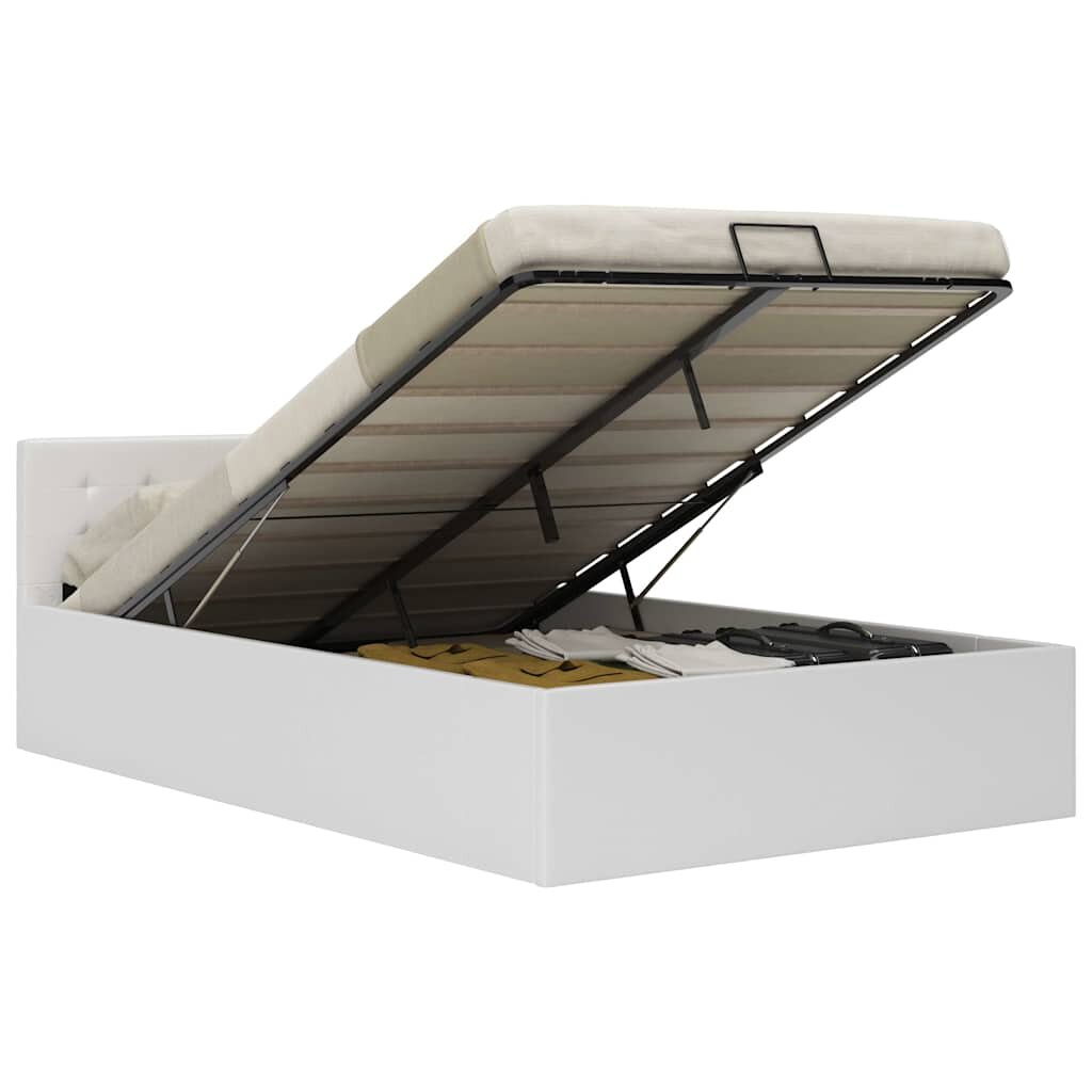 vidaXL Легло с повдигащ механизъм бяло изкуствена кожа 140x200 cм