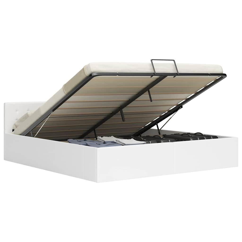 vidaXL Легло с повдигащ механизъм бяло изкуствена кожа 160x200 cм