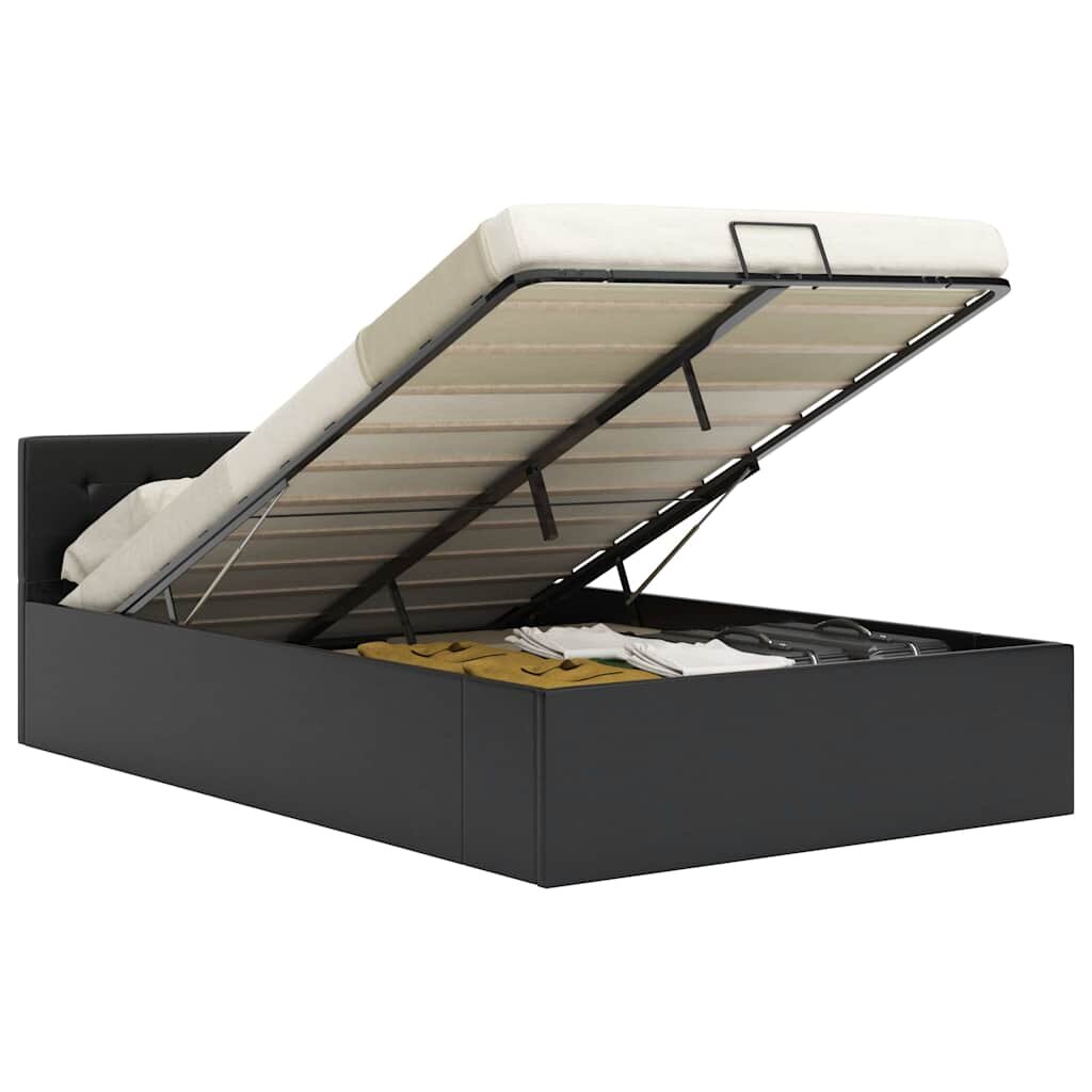 vidaXL Легло с повдигащ механизъм черно изкуствена кожа 140x200 cм