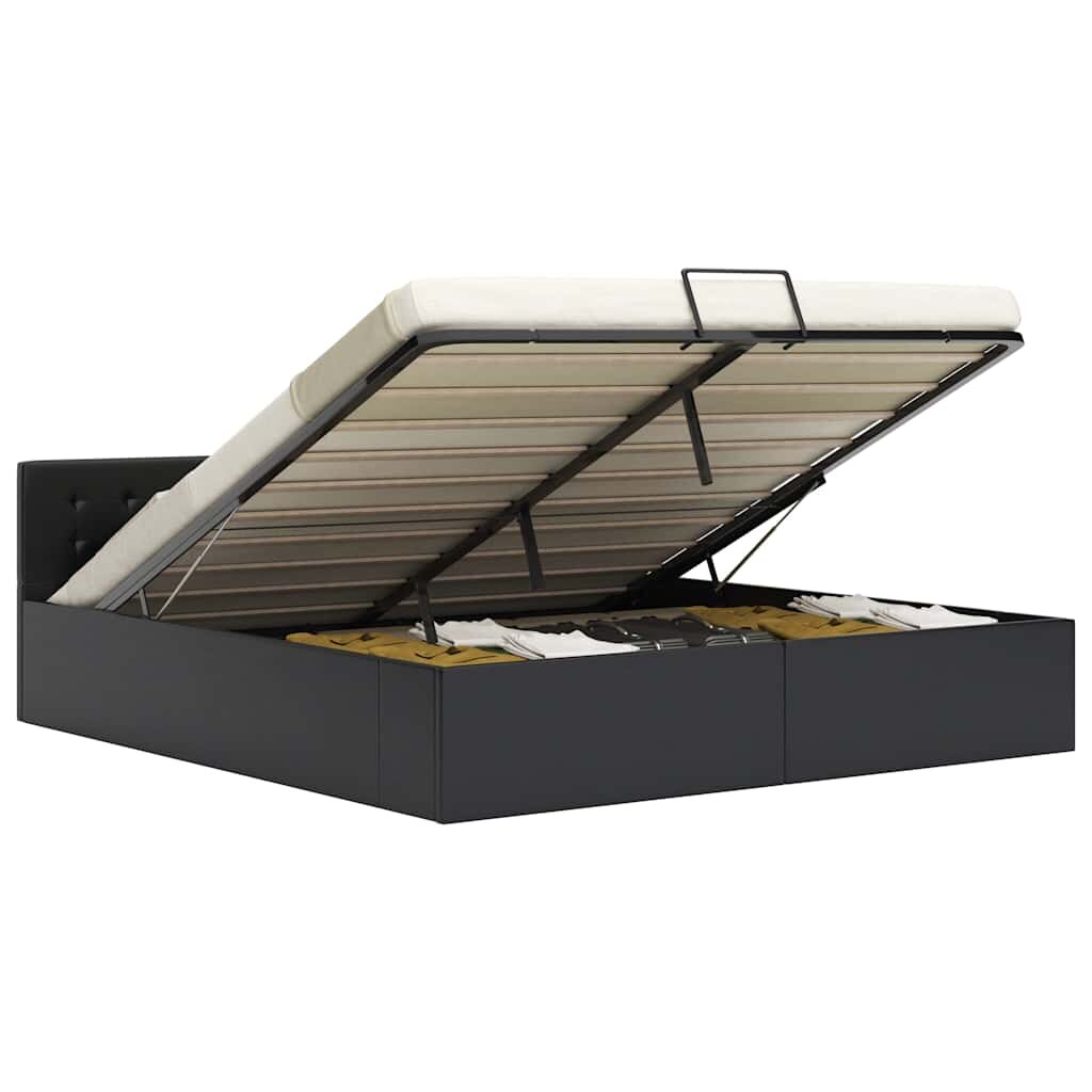 vidaXL Легло с повдигащ механизъм черно изкуствена кожа 180x200 cм