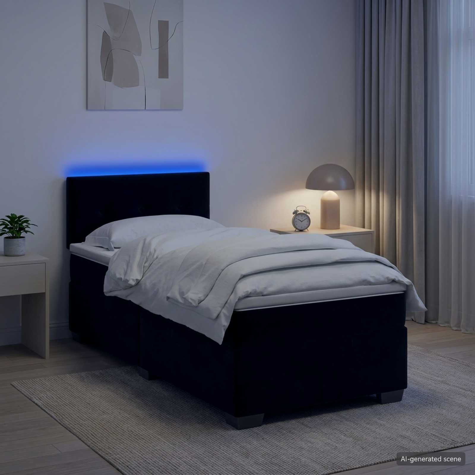 vidaXL Легло с пружина и матрак с LED Черно 100 x 200 cm Кадифе